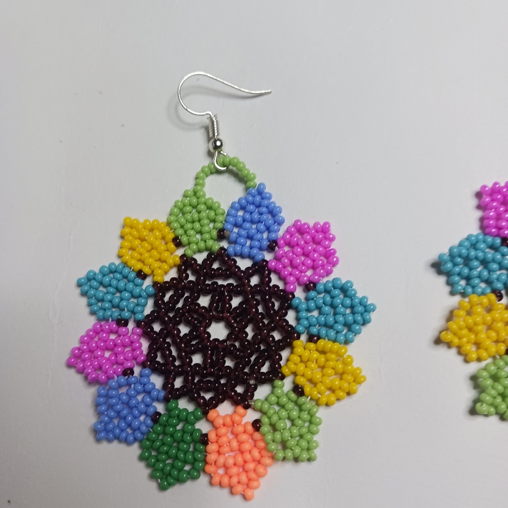 Handmade mexican seed bead Earrings multicolor - Picture 3 of 4
